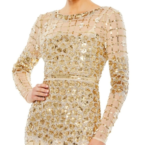 Mac Duggal 10951 Size 12 EMBELLISHED ILLUSION HIGH NECK LONG SLEEVE GOWN - Picture 4 of 8